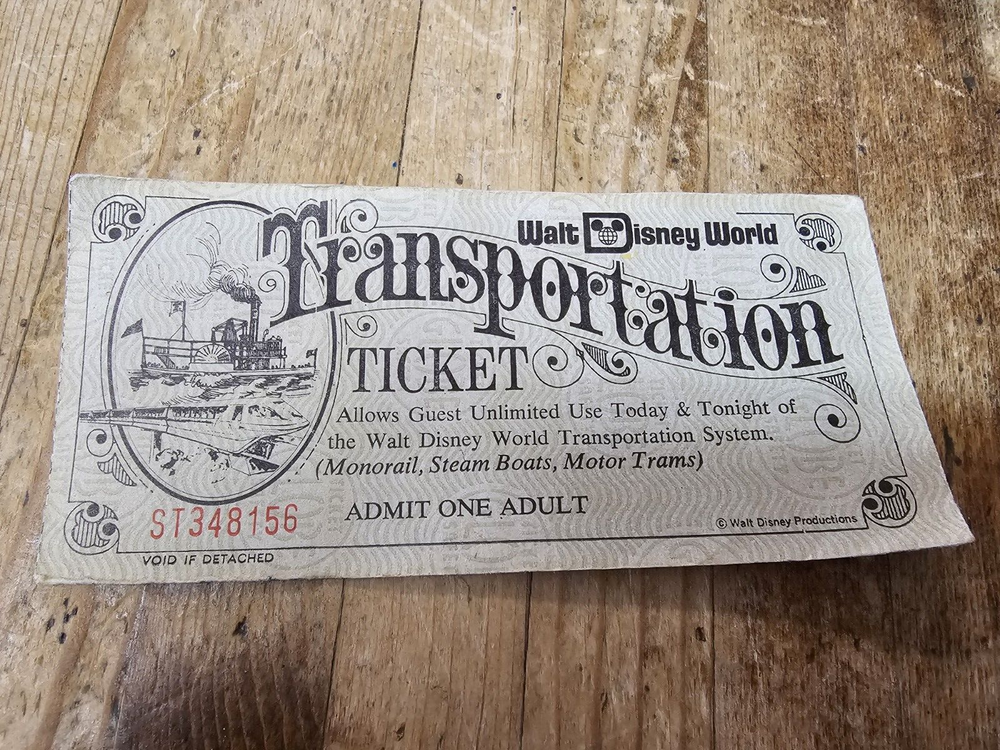 1971 Walt Disney World Magic Kingdom Adult Transport Ticket Opening Year