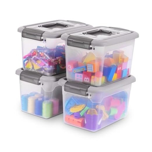 CityLifes 6QT Stackable Plastic Storage Bins with Latching Lids 4-Pack