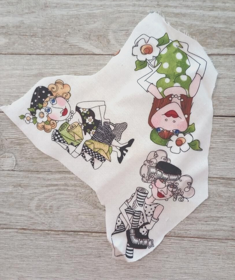 creative toss loralie fun fabric 3 ladies scrap piece 3.5 to 4 inch #1007 1pc