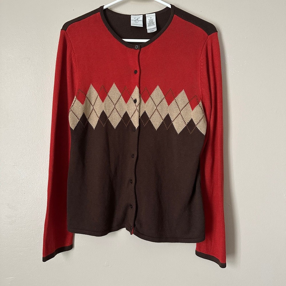 Emma James Preppy Argyle Button Front Cardigan Sweater - Medium Workwear  