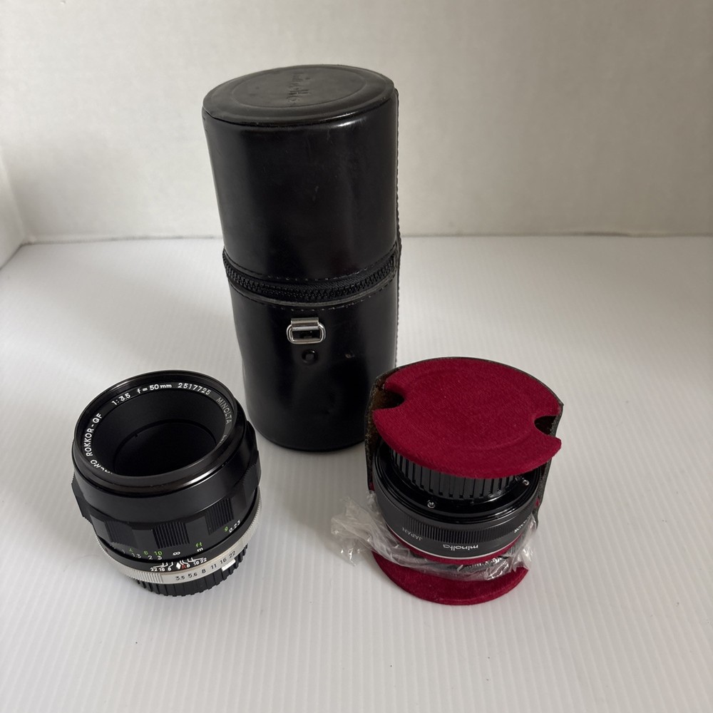 Minolta MC 50mm f3.5 Macro Rokkor X Lens w/1:1-1:2 Extension Tube & Case & Caps