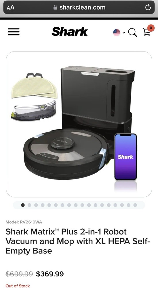 Shark Matrix Plus 2-in-1 Robot Vacuum & Mop-Black Model RV2610WD—$699.99 Retail!