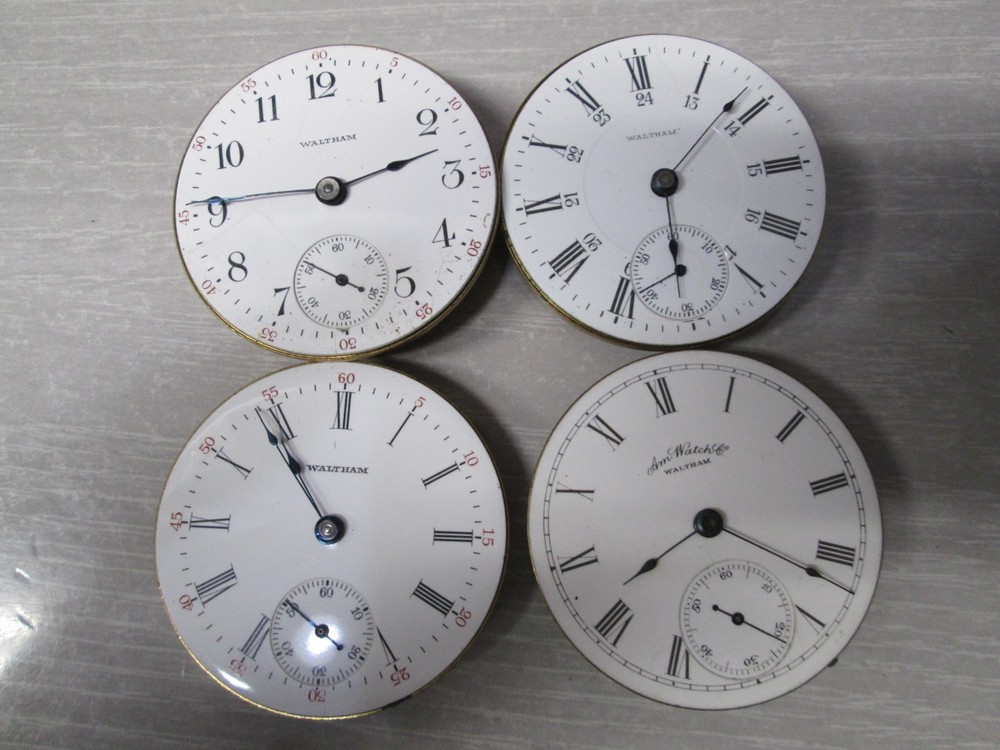 Vintage Waltham Pocket Watch Movements Lot of 4 45mm