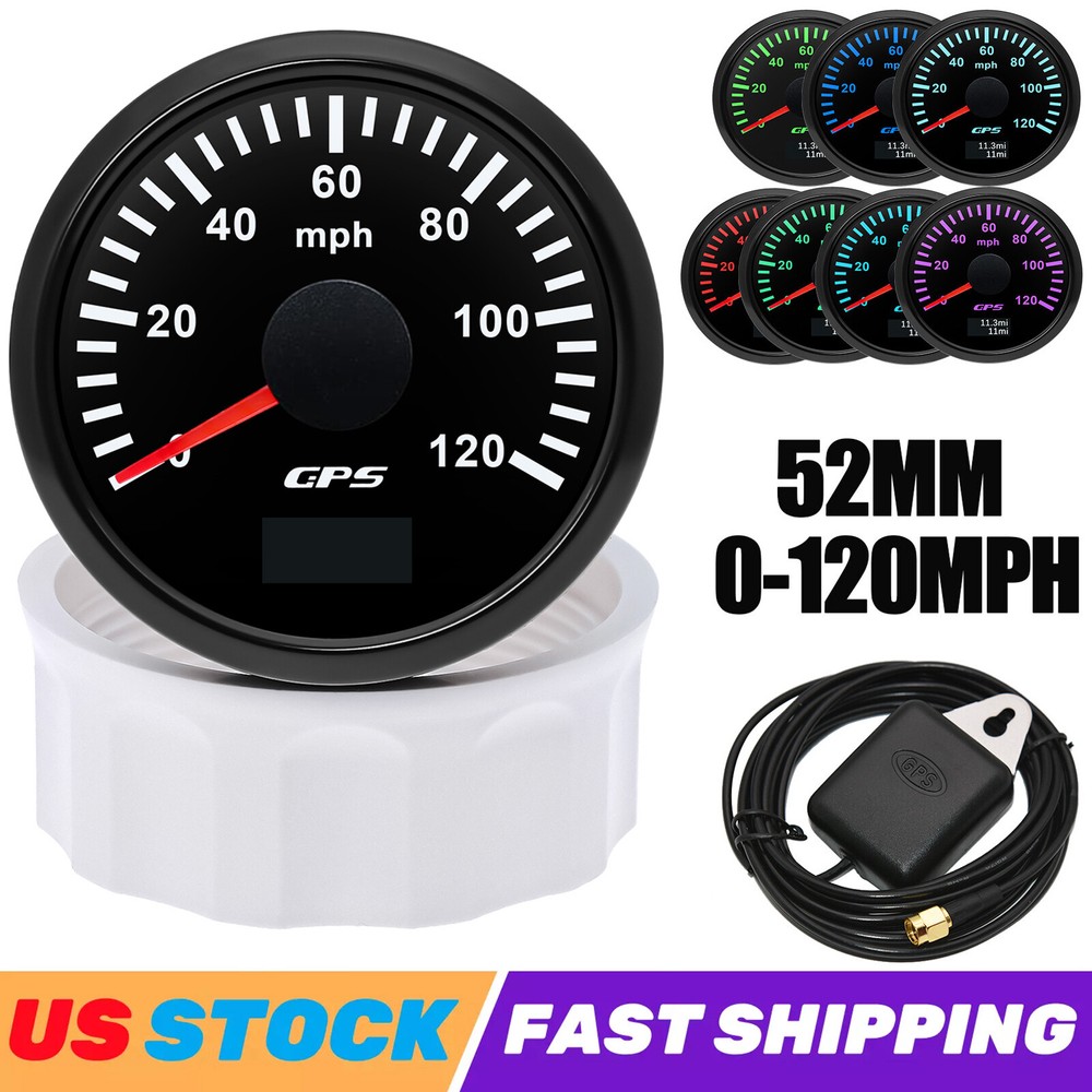 52mm GPS Speedometer 0-120MPH 7-Color LED for Motorcycle Car Boat Truck