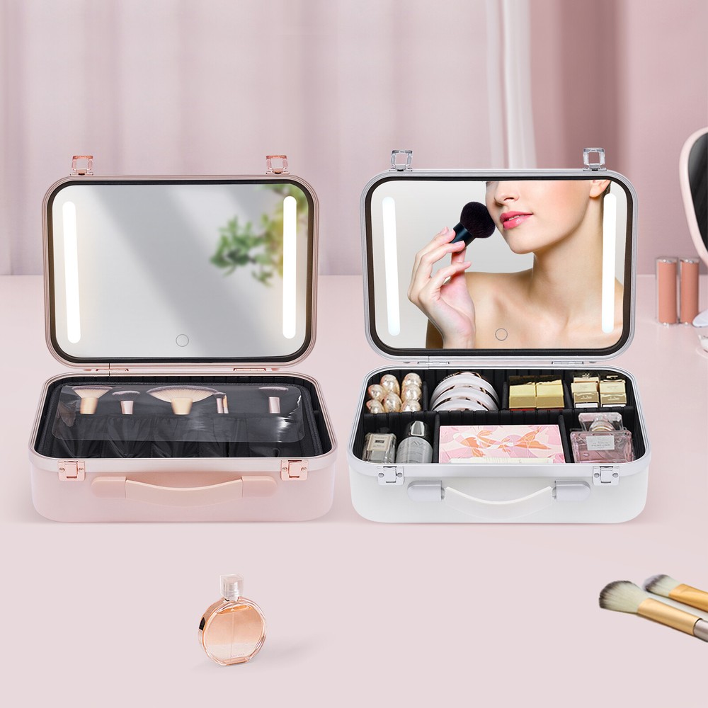 Makeup Train Case Travel Cosmetic Organizer Makeup Bag with Mirror & LED Light