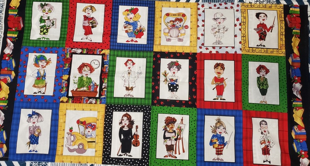 RARE OOP HTF Loralie Harris 2005 Cool School Teacher Panel Fabric 23x44 Panel