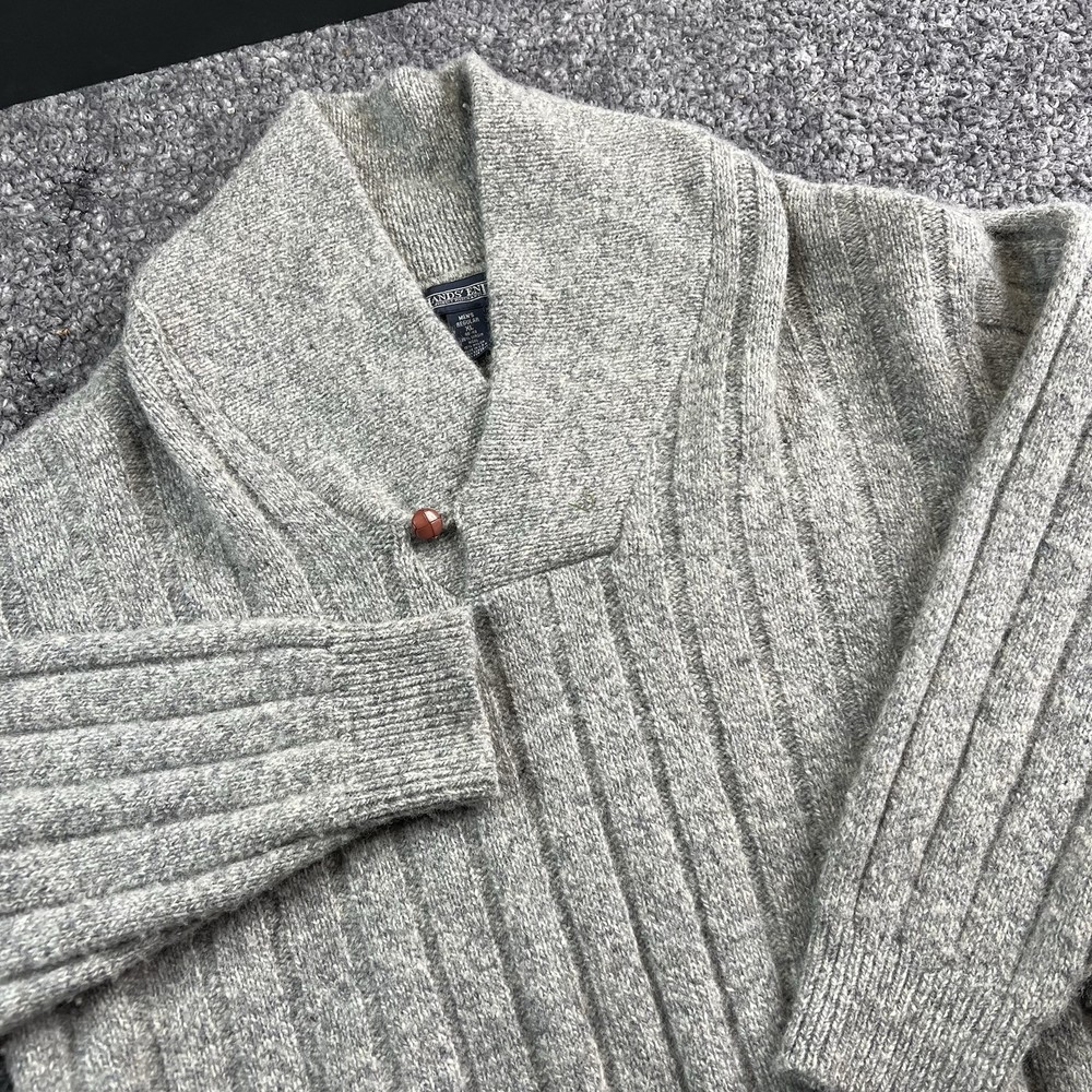 Lands' End Men's XL Wool Blend Ribbed Shawl Collar Fisherman Cardigan Sweater