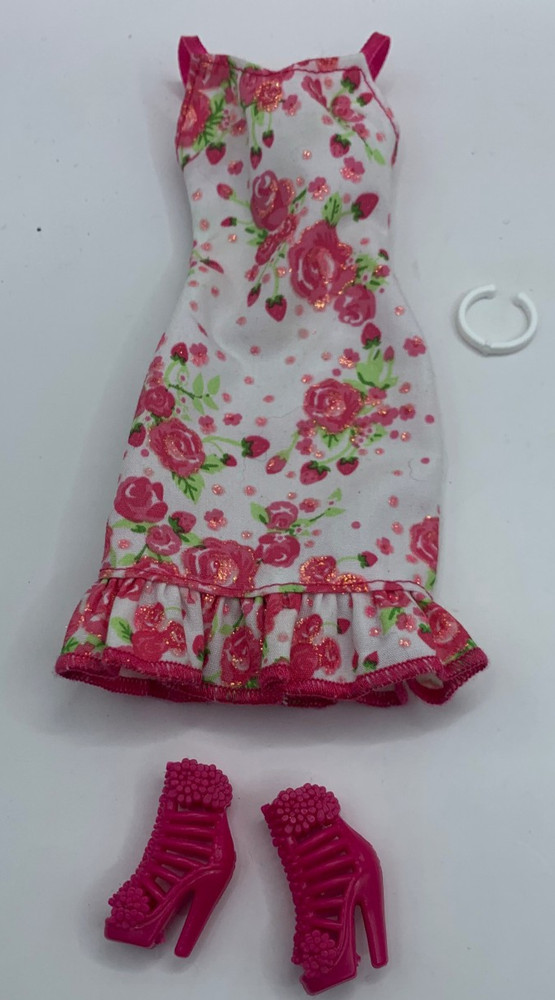 Modern Barbie Doll Outfit Fashion Floral Rose Dress Necklace Clothes Shoes