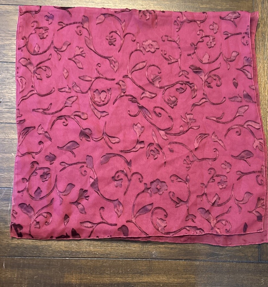 Vintage Scarf Dark Burgundy and floral Shawl Scarf Wrap 20”x 76”.