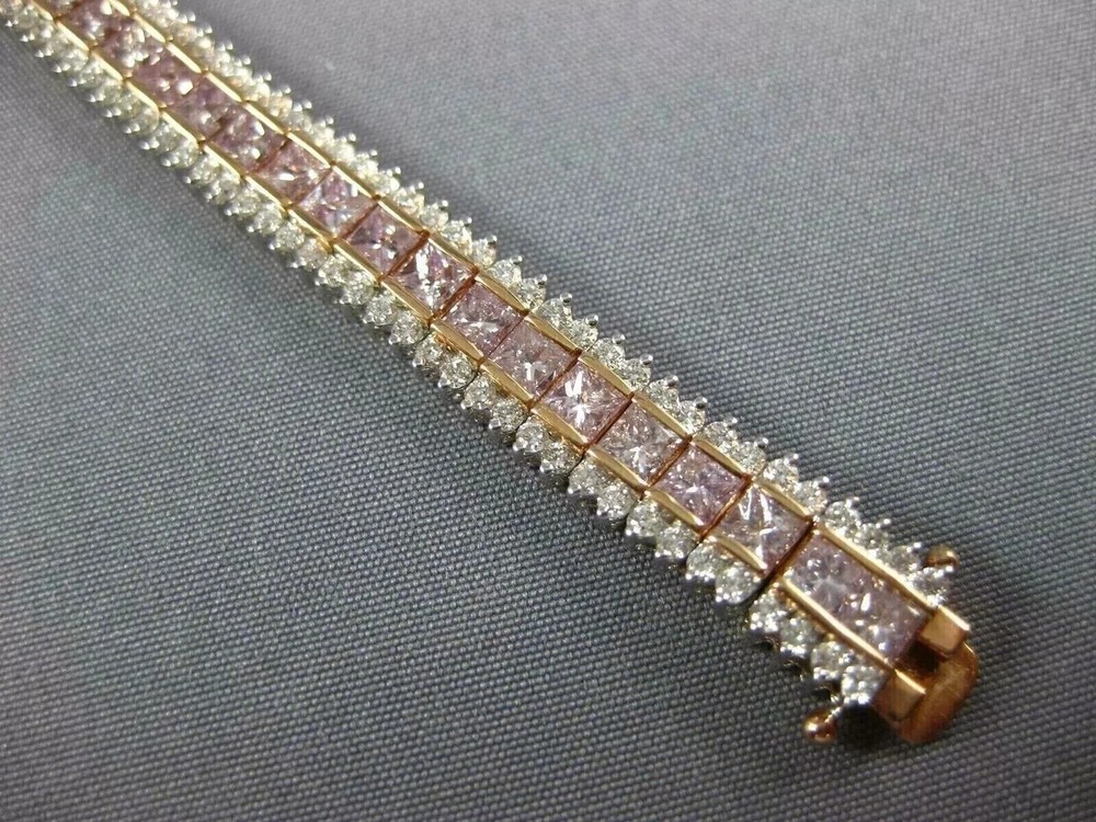 8CT Princess Cut Simulated Pink Sapphire/CZ Tennis Bracelet 14K Yellow Gold Over