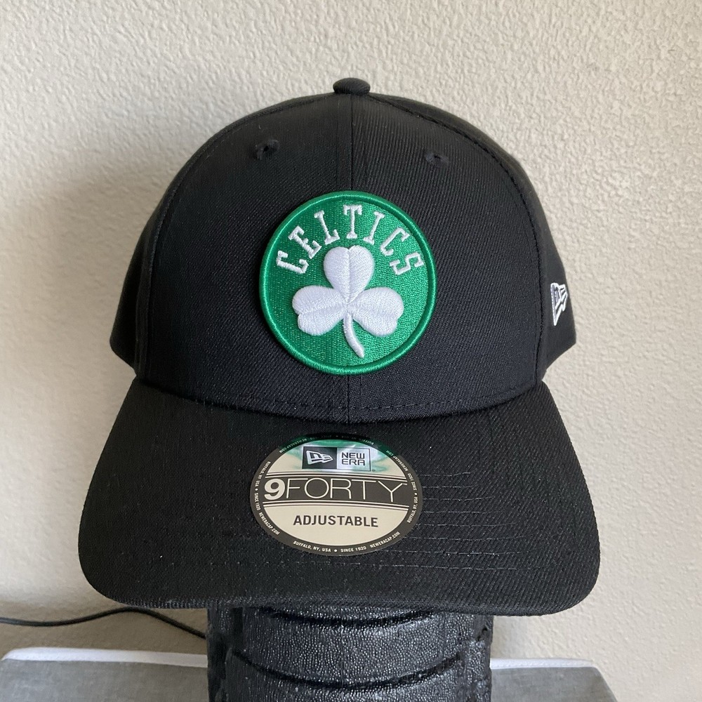 Boston Celtics New Era 9Forty Black Green Shamrock Logo Adjustable SnapBack Hat