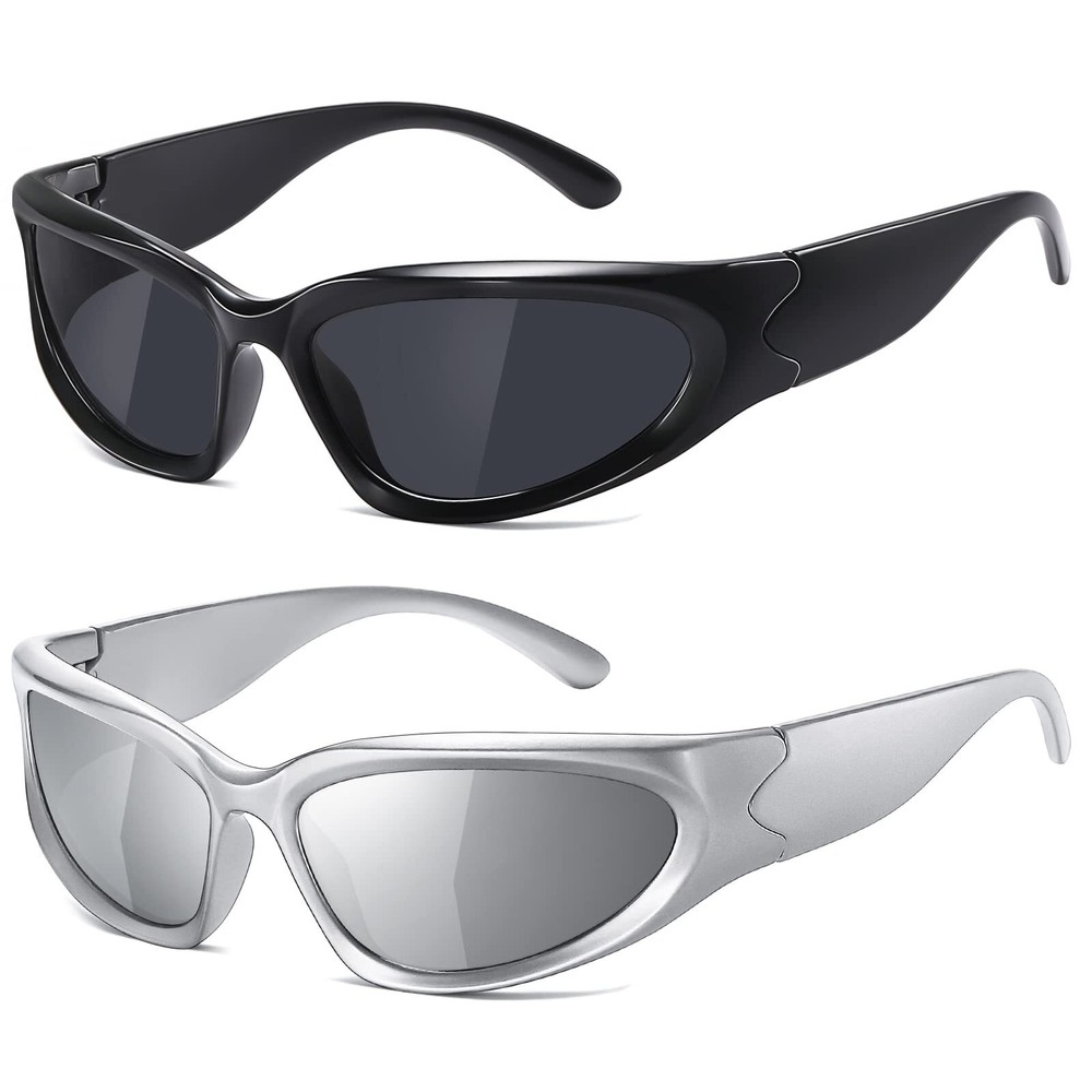 Y2K Oval Wrap Sunglasses for Women & Men in Trendy Silver Sport Style
