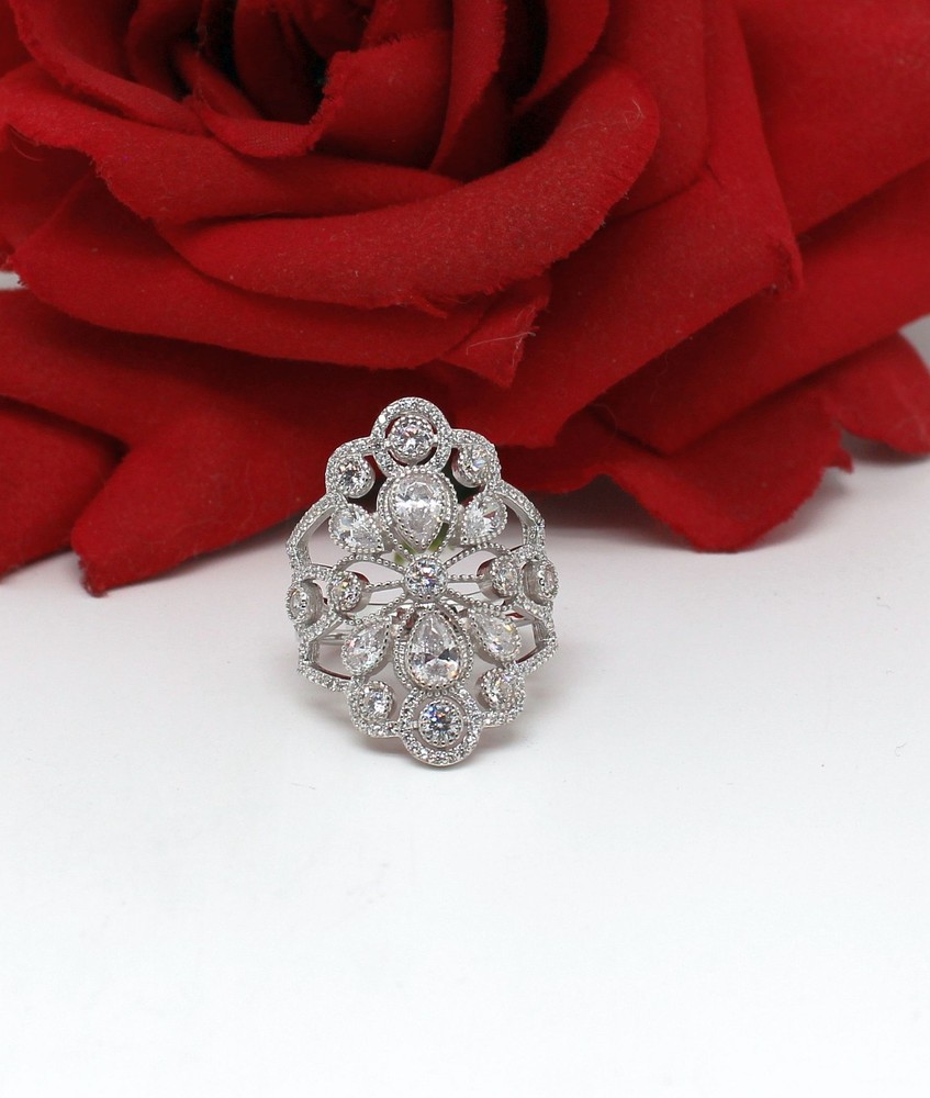 Sterling Silver JTV NWOT CZ Cocktail Ring Size 10 7.93g Cat Rescue Charity