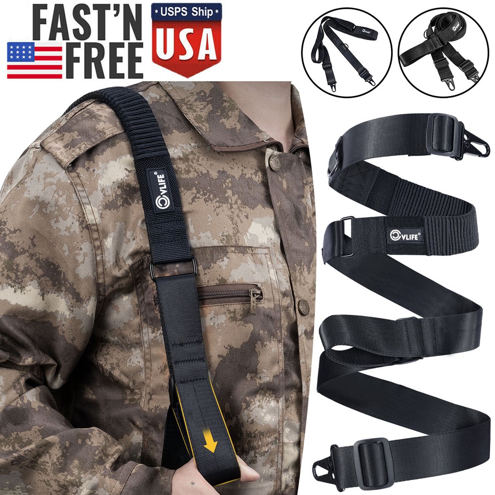 Nylon Tactical 2 Point Rifle Sling Adjustable Elastic Cord Guns Strap with Hooks