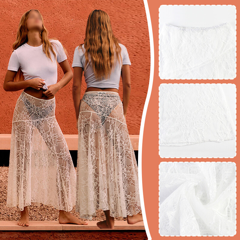 Sexy White Lace Maxi Skirt Beach Cover Up Sizes S M L