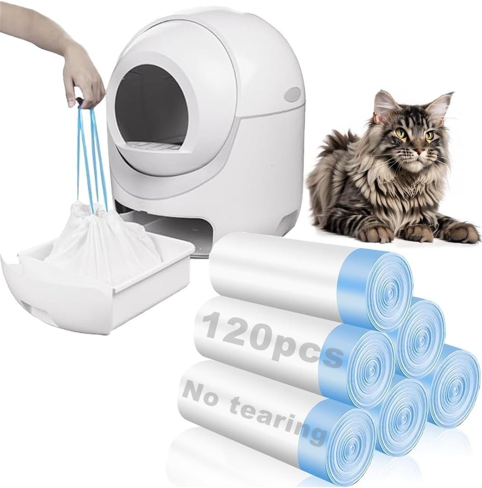 120 Pack Cat Litter Bags with Drawstring, Compatible with Litter Robot 3 & 4,...