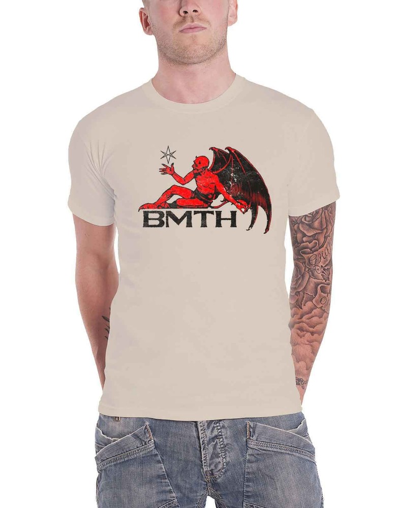 Bring Me The Horizon Devil Logo Official Mens Band T-Shirt in Natural