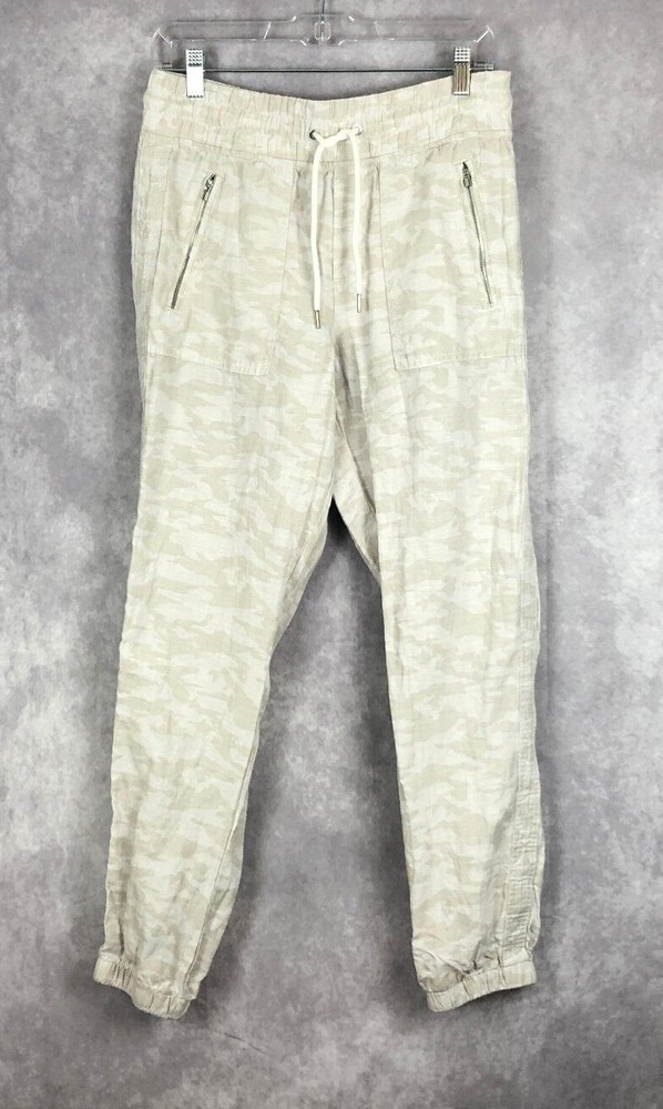 Athleta Cabo Tide Pants Womens Size 4 100% Linen Camo Jogger Neutral Casual