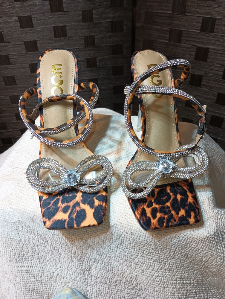 EGO Rhinestone Ankle Strap Black Stiletto Heels Women's Size 6 Sugar Coated