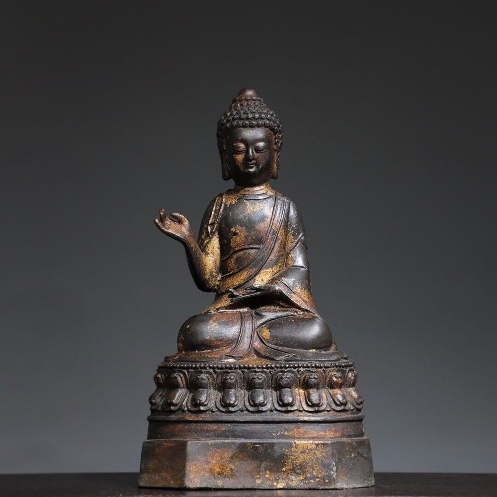 9.1 Antique Tibetan Buddhism Gilt Bronze Tathagata Buddha Statue