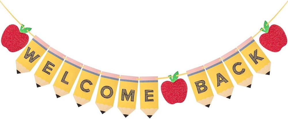 Pre-Strung Back to School Banner Decorations Sign Garland Breakfast Decor, Apple