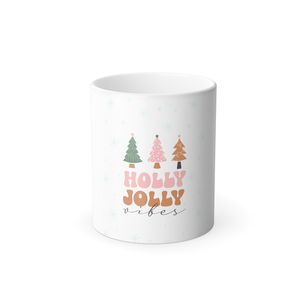 Holly Jolly Vibes Heat Sensitive Coffee Cup, Christmas Holidays Tea Mug Gift