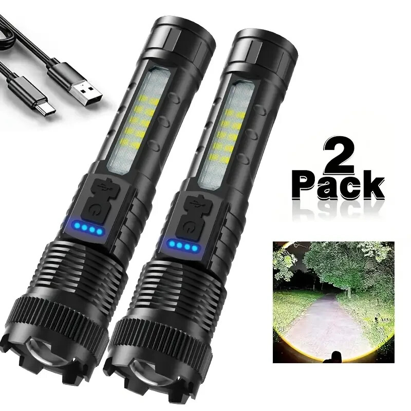 Super Bright 2pcs Rechargeable Flashlight - Zoomable for Emergency Power Outage,