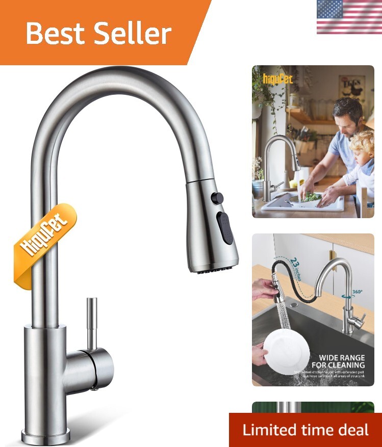 Kitchen Faucet Brushed Nickel Stainless Steel Pull Down Sprayer Modern Sink F...
