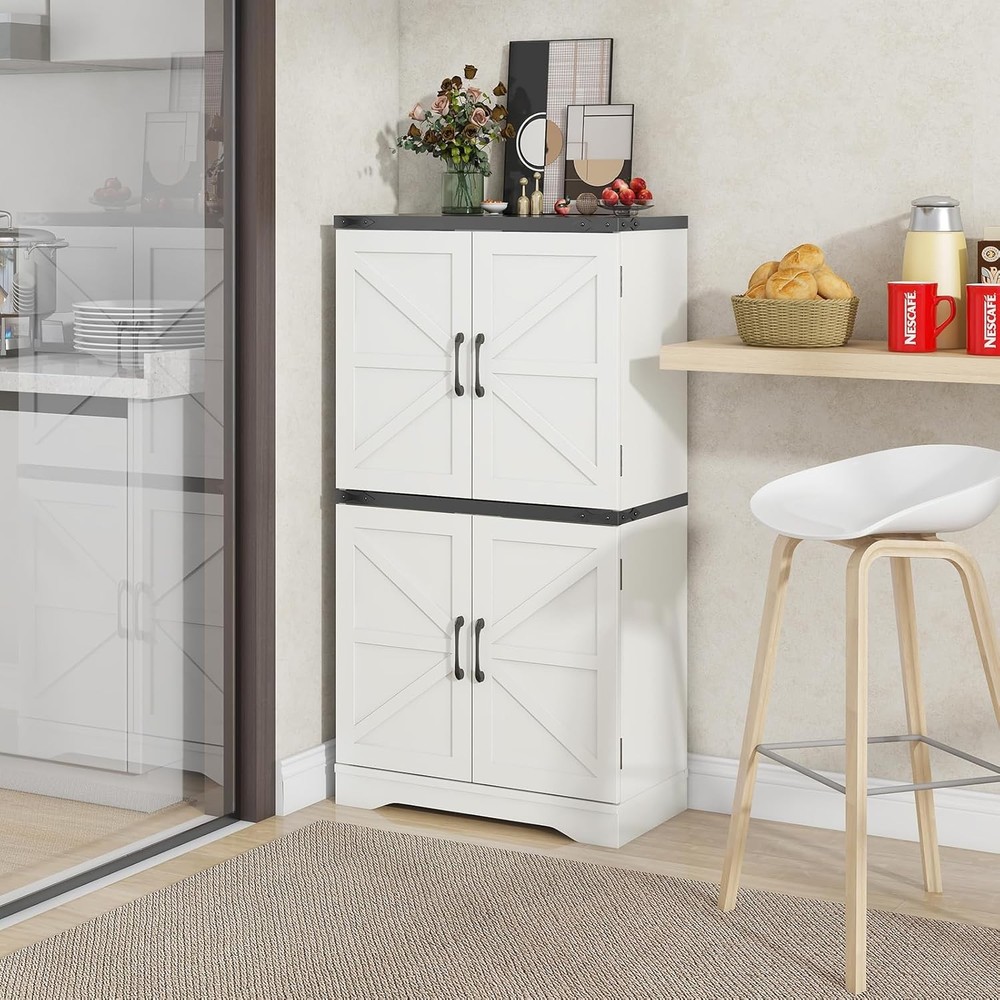 43 Inch Farmhouse Pantry Cabinet with Adjustable Shelves for Kitchen Storage