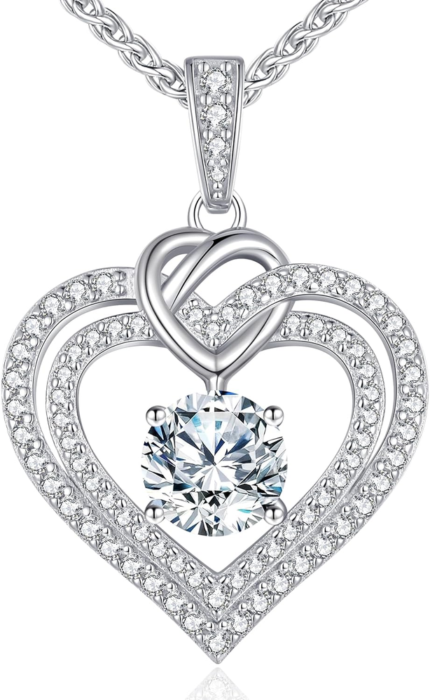 OOBEE Sparkling Love Heart Moissanite Necklaces for Women, D Color VVS Moissanit