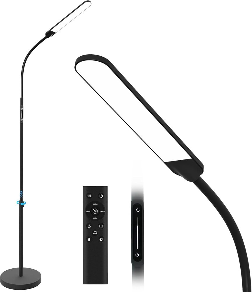 Modern LED Floor Lamp with Adjustable Height 4 Colors Stepless Brightness for Reading