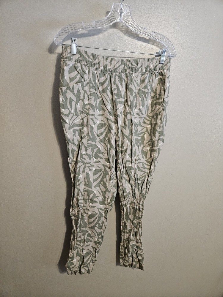 Old Navy Women's Joggers Pants Linen Blend High Rise Straight Taper BeigeGreen M