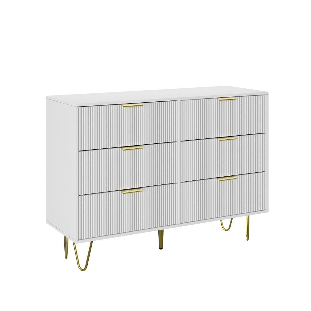 Modern White 6 Drawers for Bedroom Wooden Drawers Cabinet with Gold Handles