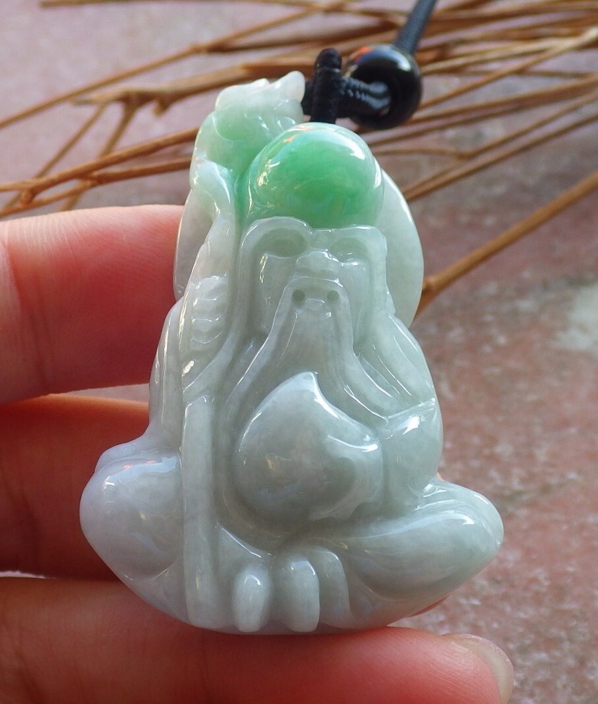 Video Certified Green Natural A Jade jadeite Pendant Longevity God 寿星公 586156 TN