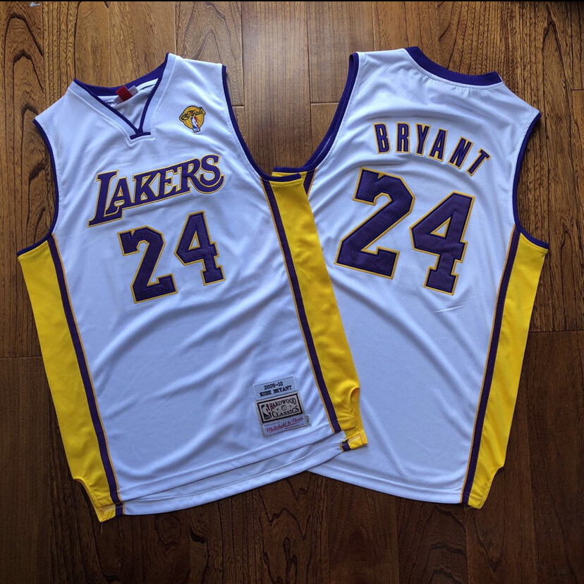 Los Angeles Lakers Kobe Bryant white NBA Finals basketball retro jersey