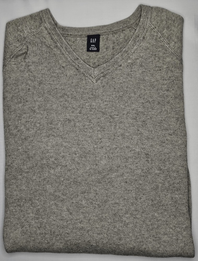 Mens Gap Long Sleeve Gray Wool Blend Vee Neck Sweater Size XXL - EUC