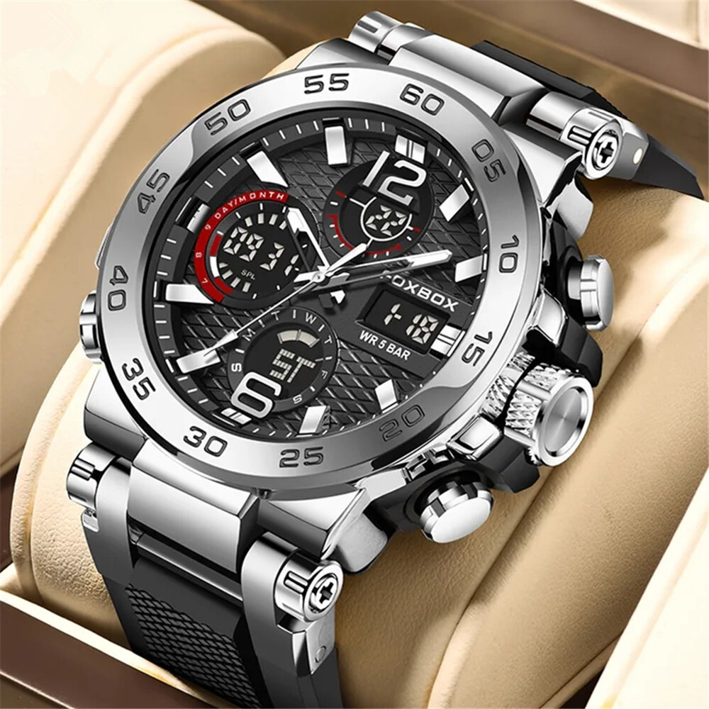 LIGE FOXBOX Mens Digital Sport Watch Military Quartz Silicone Wristwatch