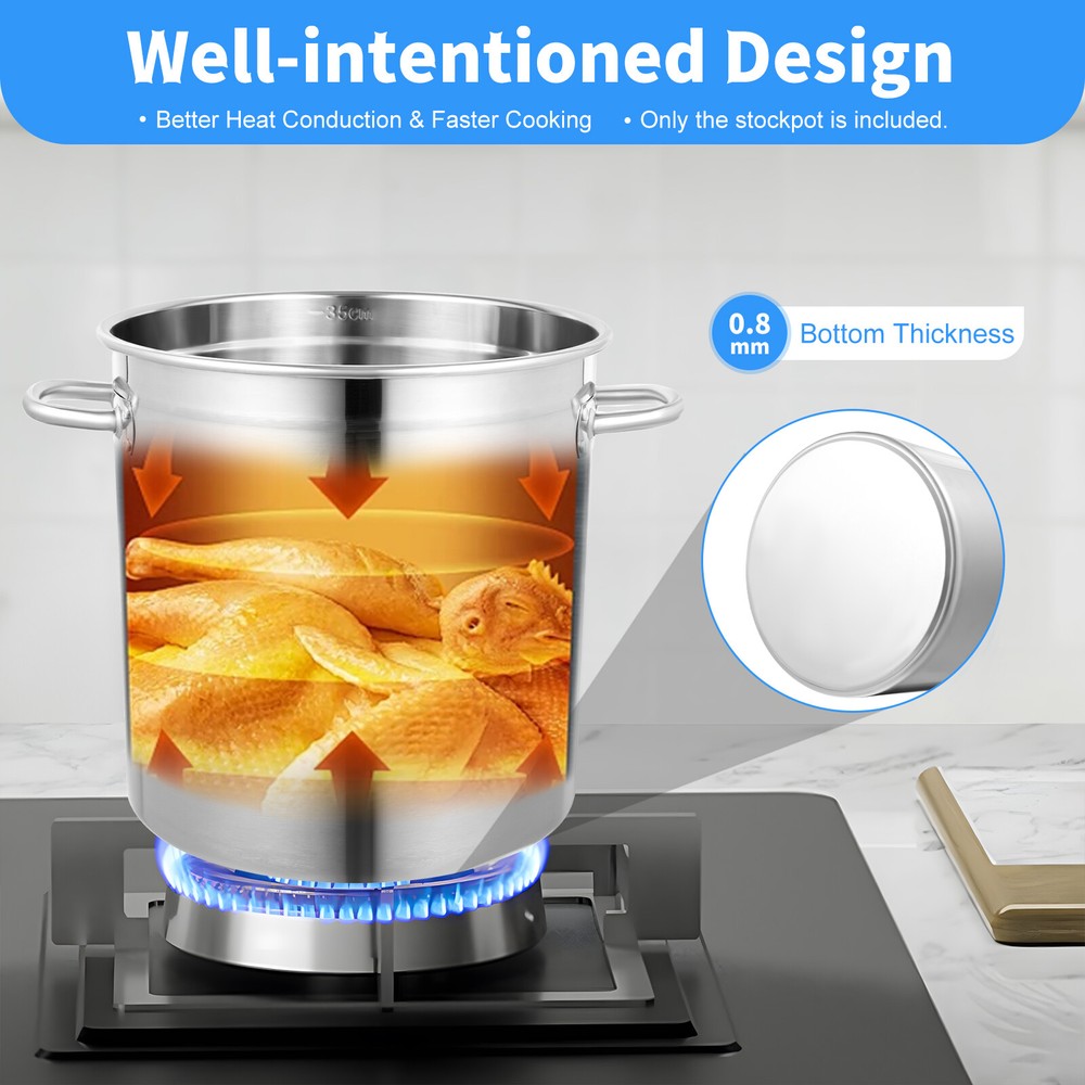35L Stainless Steel Stock Pot with Lid for Restaurant & Home Cooking