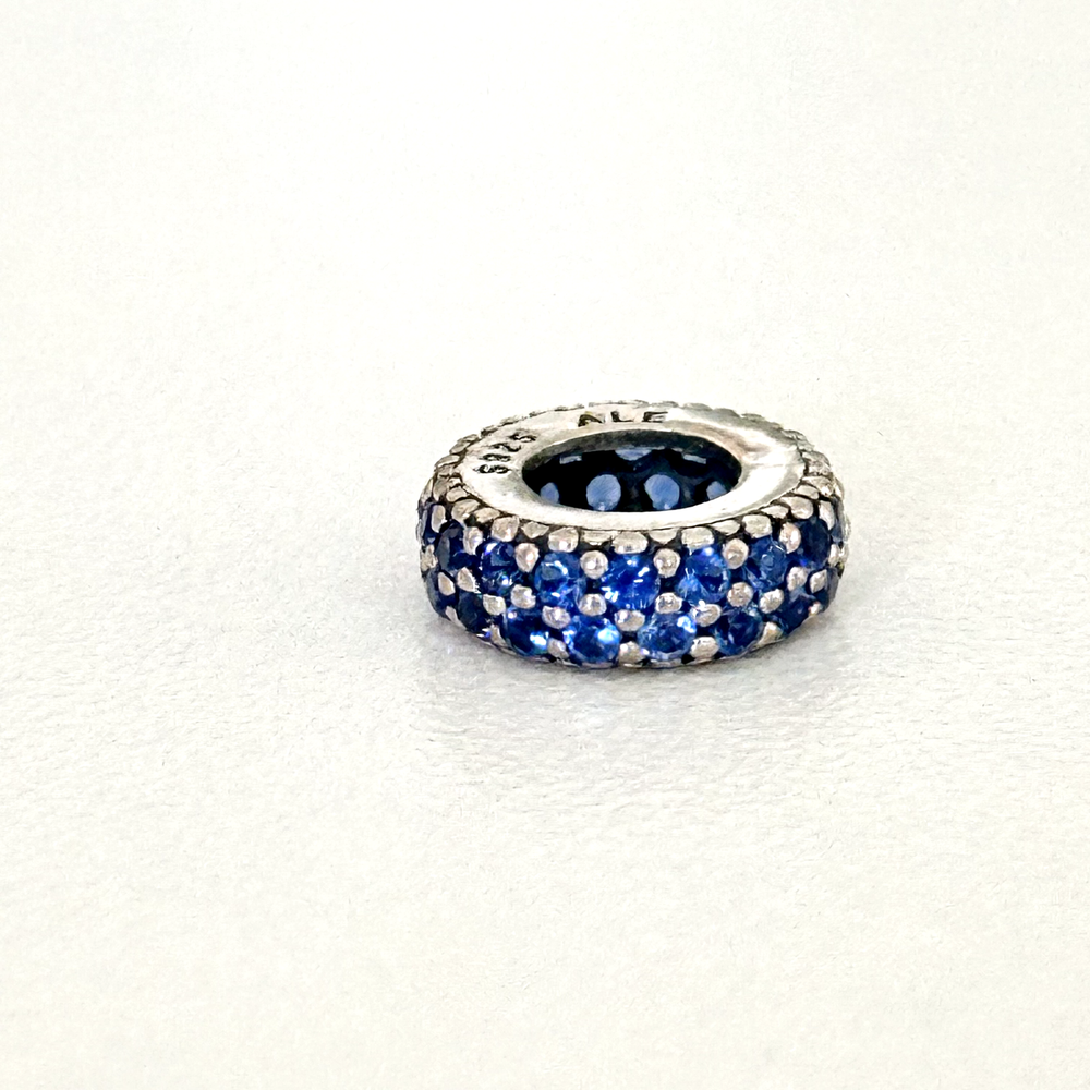 Pandora Sterling Silver Blue Pave CZ Sparkle Spacer Bead Charm