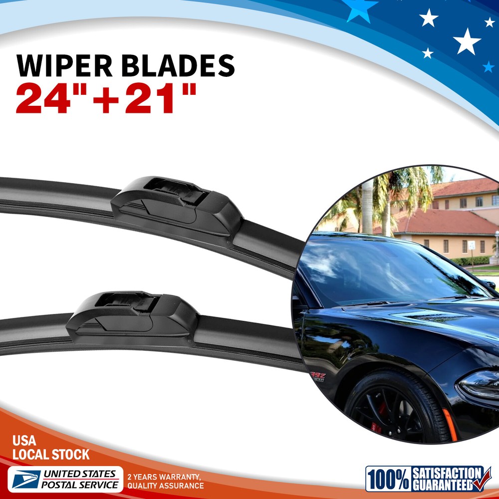 24-inch and 21-inch All-Season Bracketless J-Hook Windshield Wiper Blades High Quality US Made