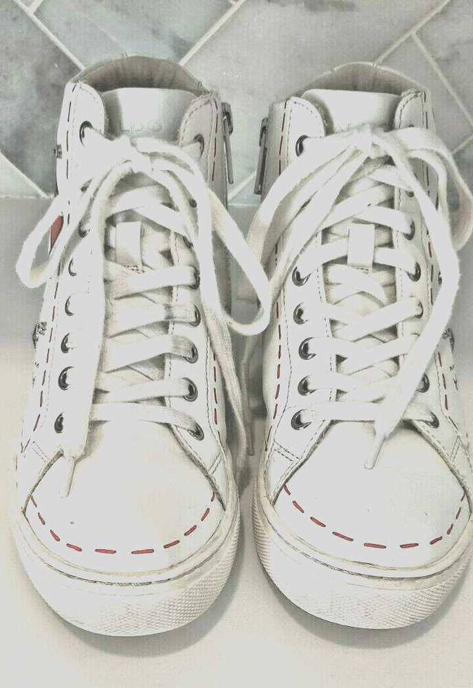 Aldo Womens Marvina White High-Top Sneakers Size 6 with Zipper Sides