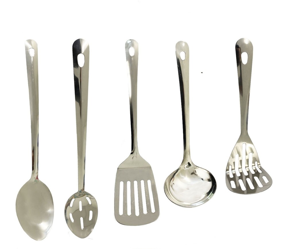 5PC Stainless Steel Kitchen Utensil Set Turner Masher Spoon Cooking Tools