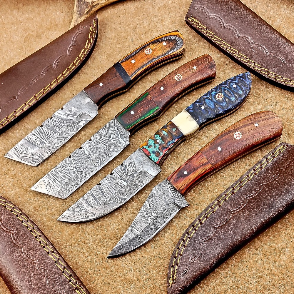 4 Pcs Damascus Blade Skinner Knives Set | 8