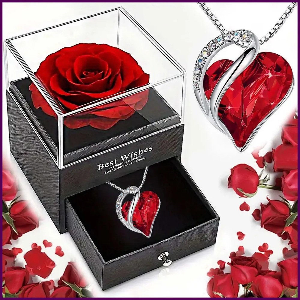 New Hot Selling Valentine's Day Gift Ocean Heart Love Necklace with Eternal Rose
