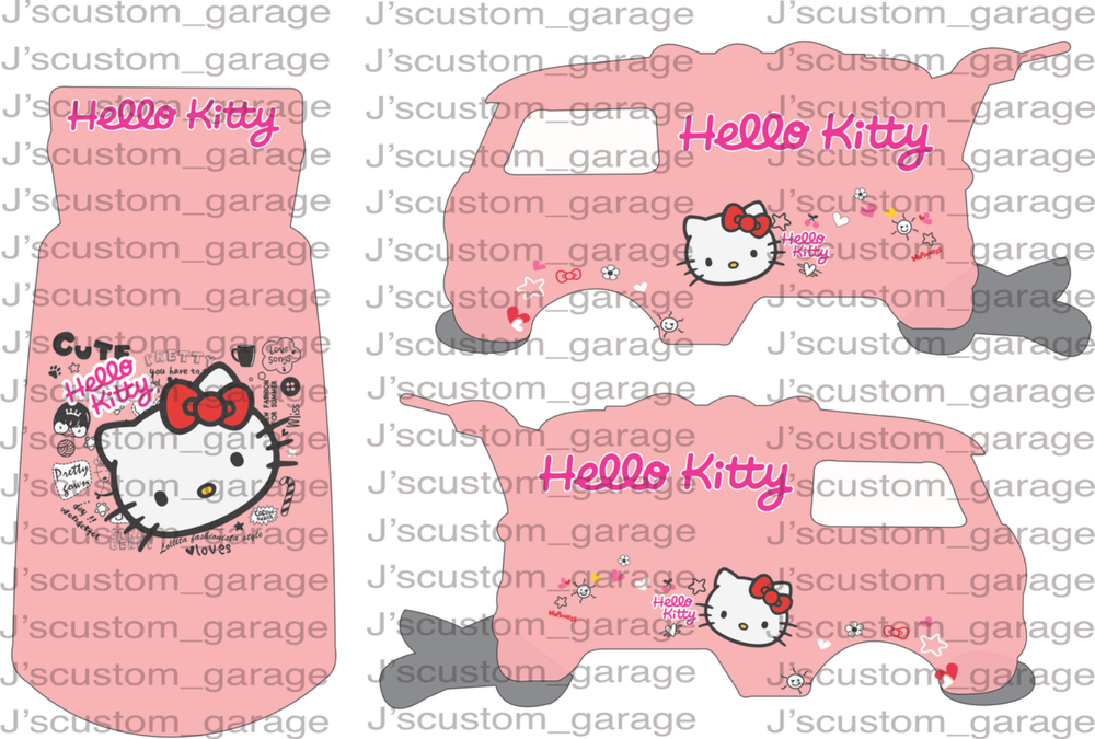Hello Kitty v1 Kombi v2 1/64 custom water slide decal Compatible for Hot Wheels