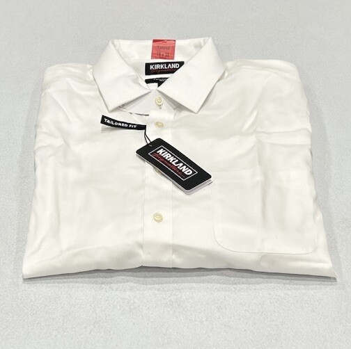 Kirkland Signature Men's Tailored Fit Dress Shirt, White, Size 16-33