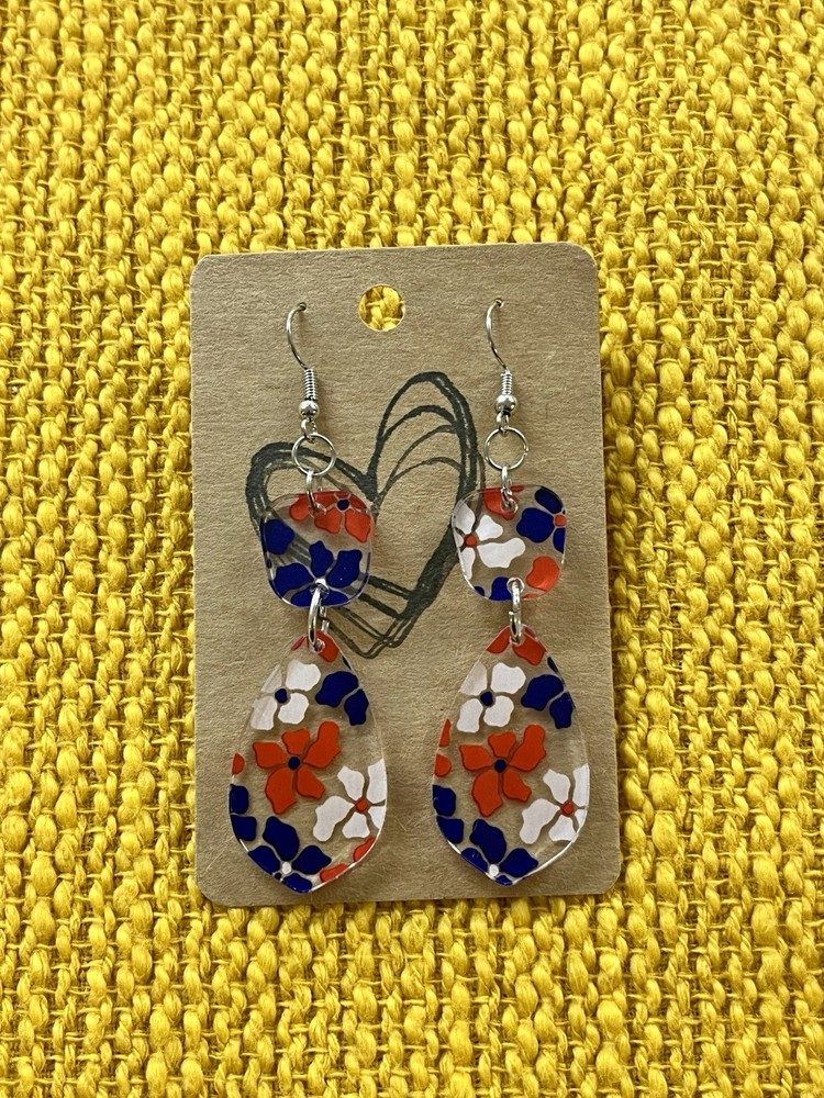 Red, White, & Blue Floral Drop Earrings NEW Fourth Of July