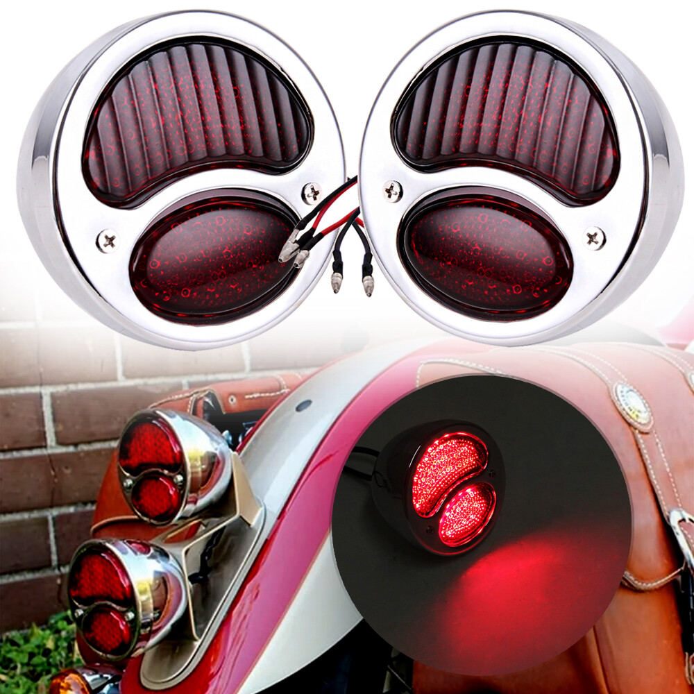 Pair Stainless Steel Red Taillight Lamps Brake Light for Harley Rat Rod Truck