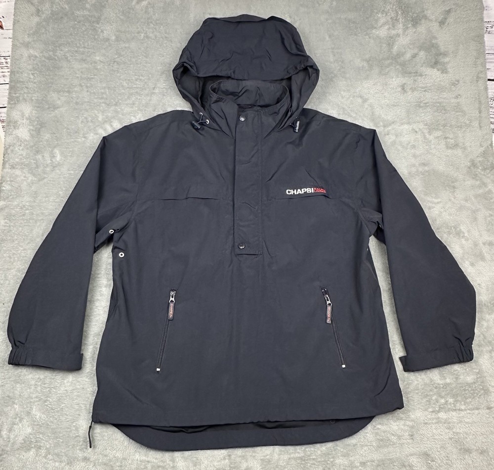 VTG Chaps Ralph Lauren Jacket Mens Large Black Nylon 1/2 Zip Pullover Side Zip