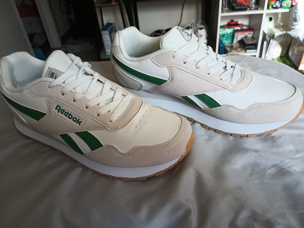 Reebok Harman Men's Run Double Leather  Sneakers Size 10.5 White Green Gray 10.5